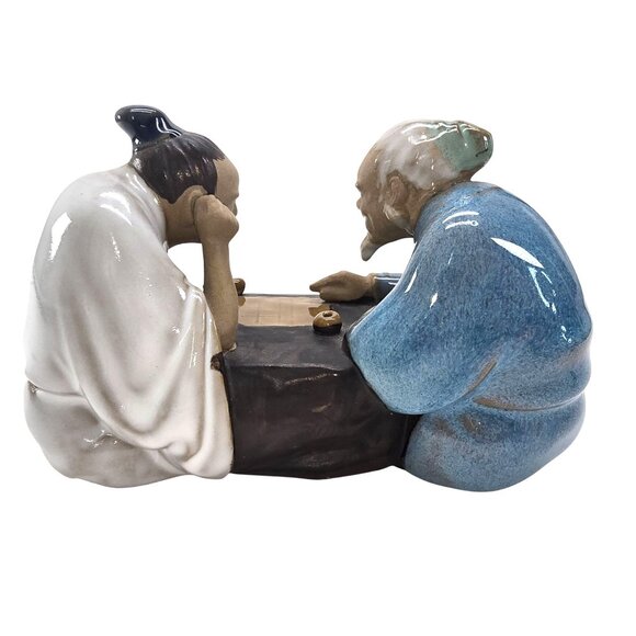 Chinese Mudmen Figurine Of Two Men Playing Go Game Table Art Decor JE390 - Picture 6 of 8